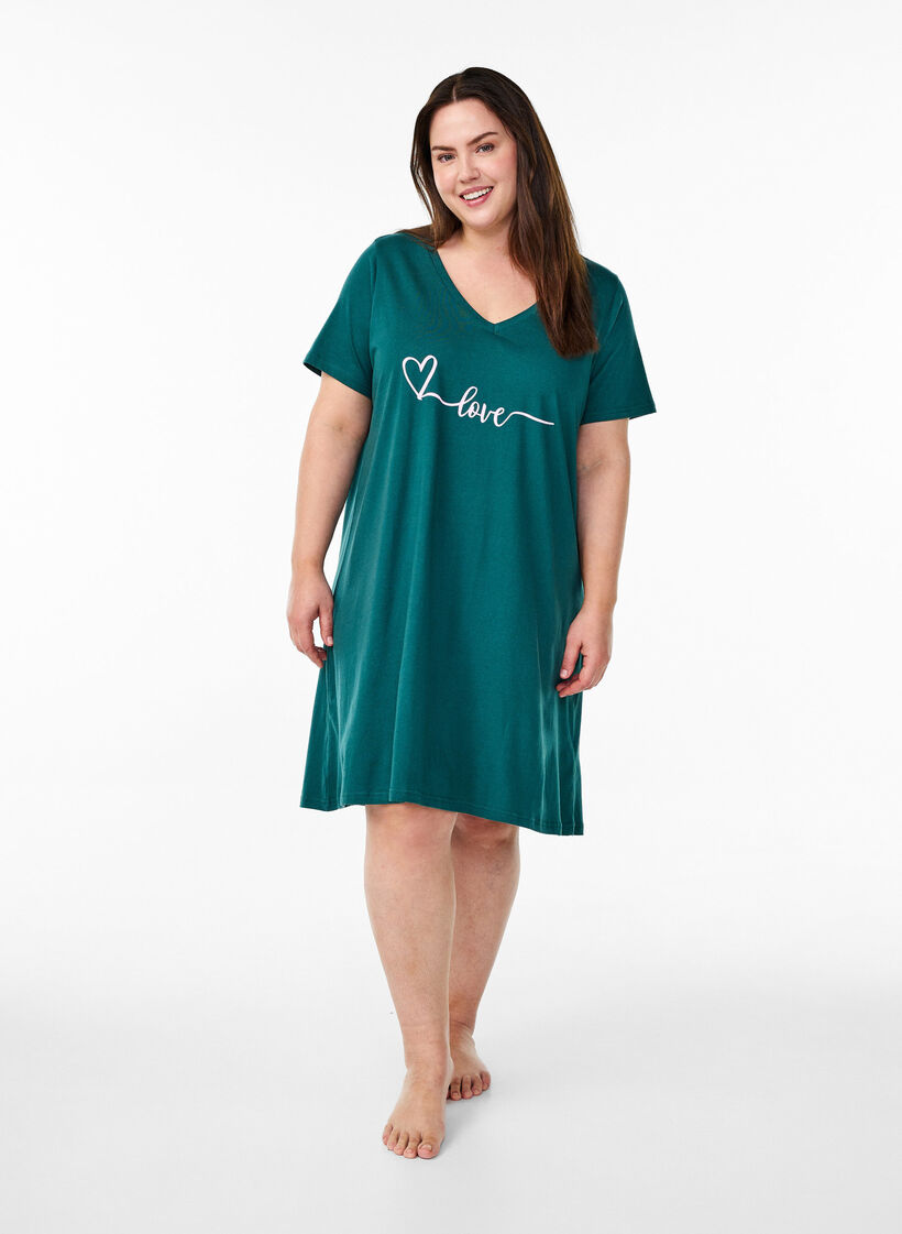 Organic cotton nightgown with v-neck, Green, Model image number 1