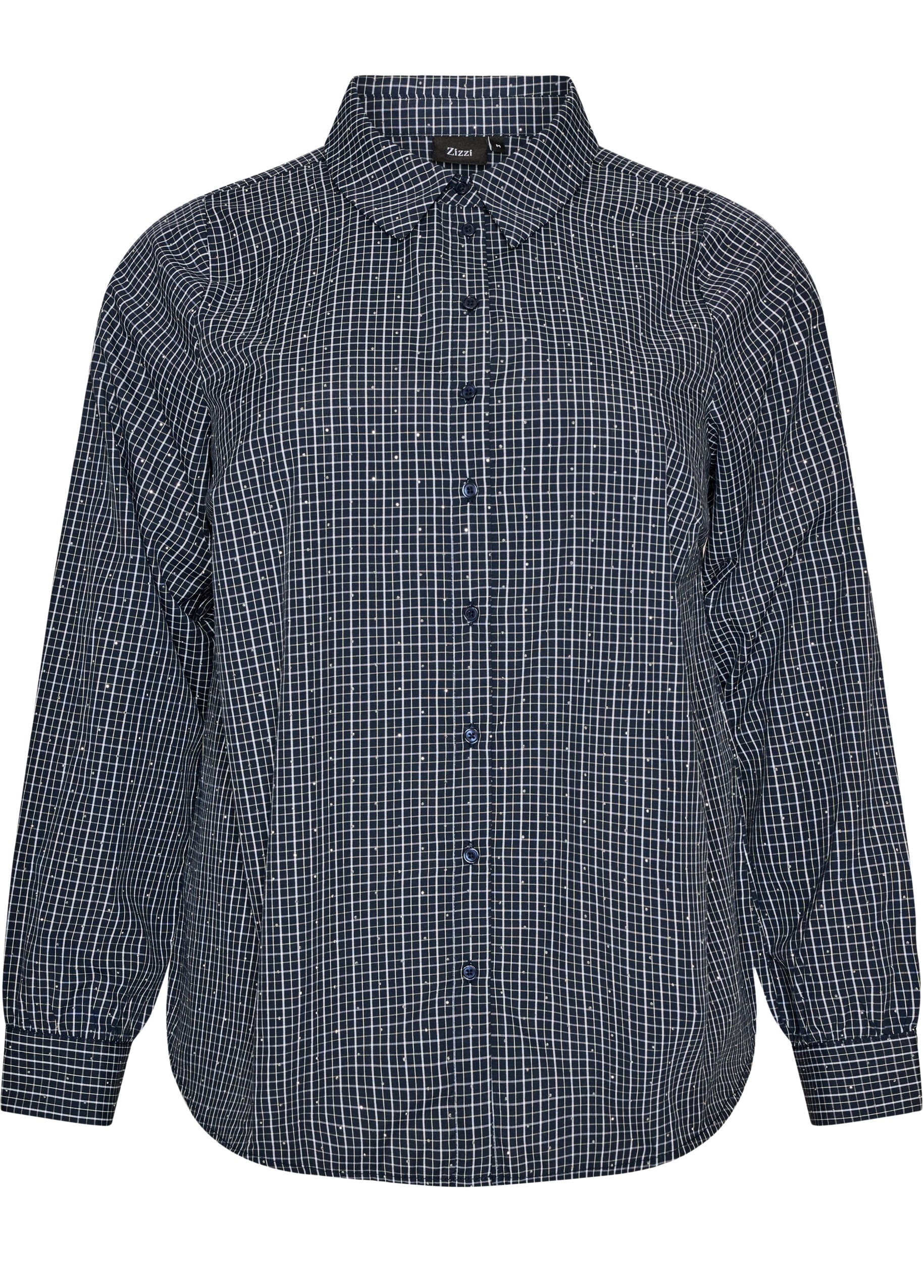ZizzifashionChecked shirt with rhinestones, Blue, Packshot image number 0