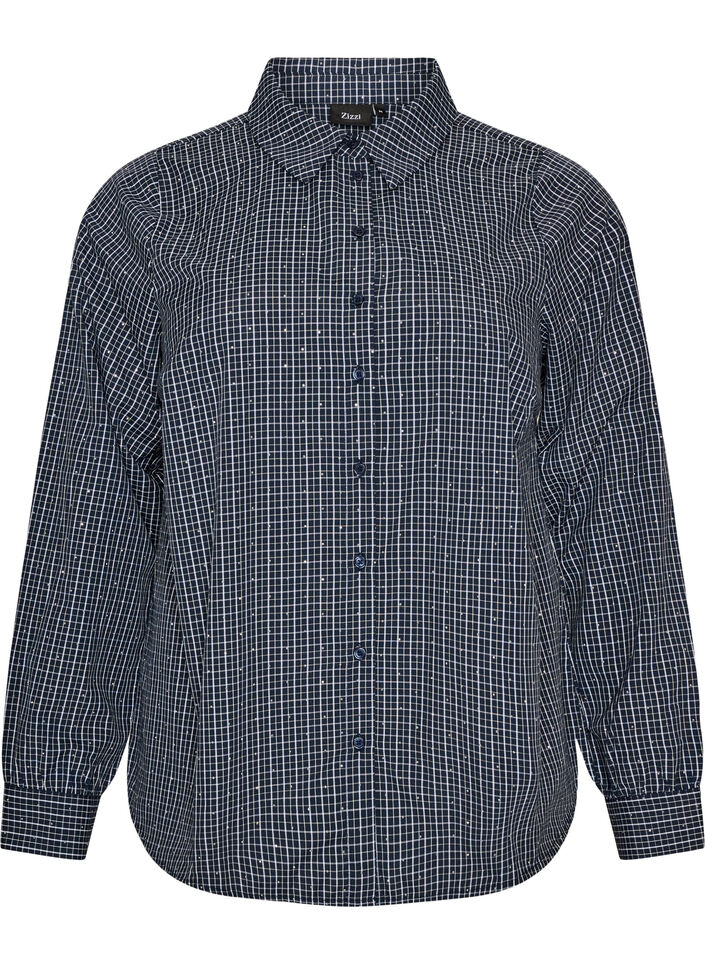 Checked shirt with rhinestones, Blue, Packshot image number 0