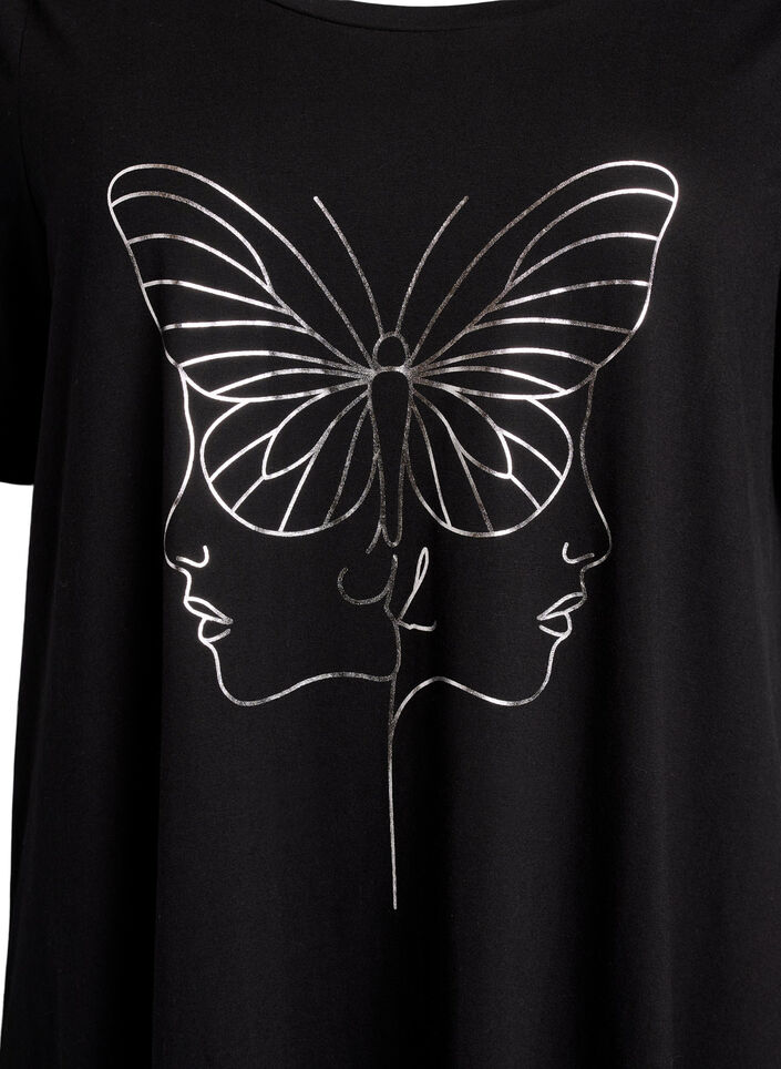 Midi nightgown in organic cotton, Black, Packshot image number 2