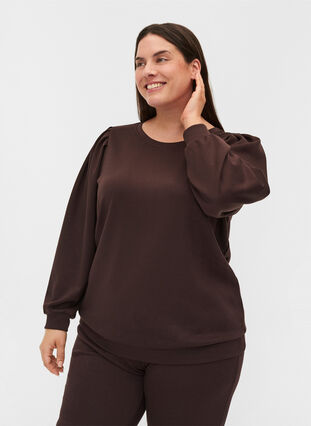 Sweat blouse with rounded neckline and balloon sleeves, Molé, Model image number 0