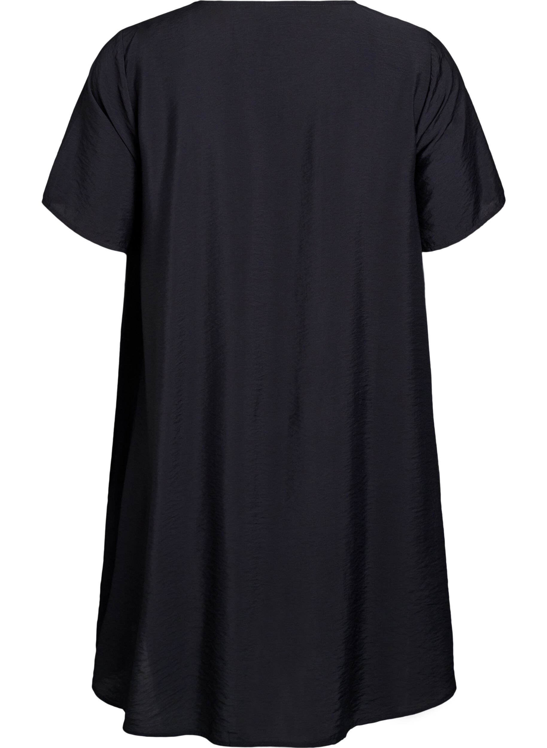 Zizzifashion A-line viscose dress with short sleeves, Black, Packshot image number 1