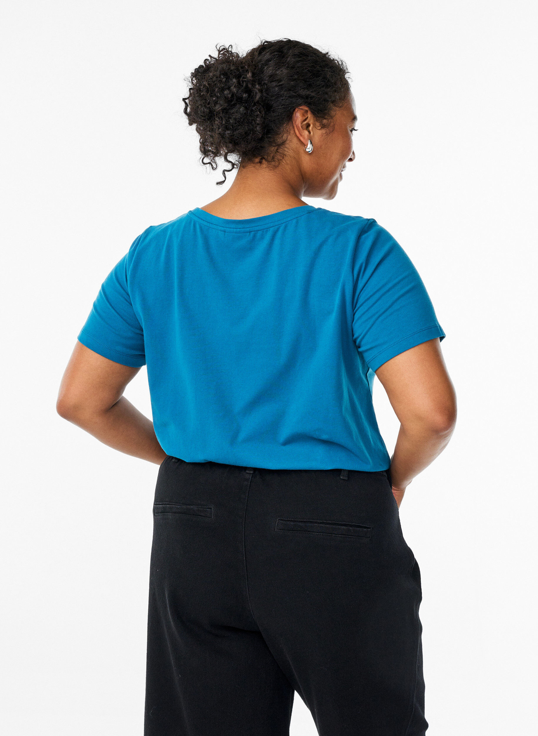 Zizzifashion Basic plain cotton t-shirt, Petrol, Model image number 2