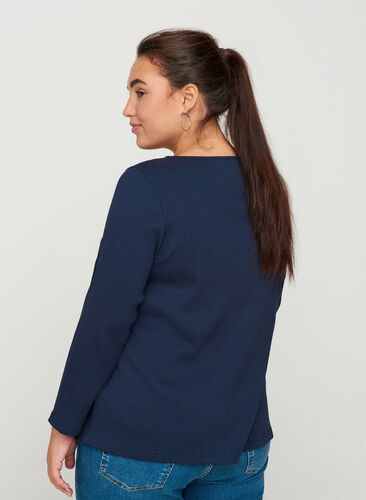 Blouse with 7/8 sleeves and buttons, Navy Blazer, Model image number 1