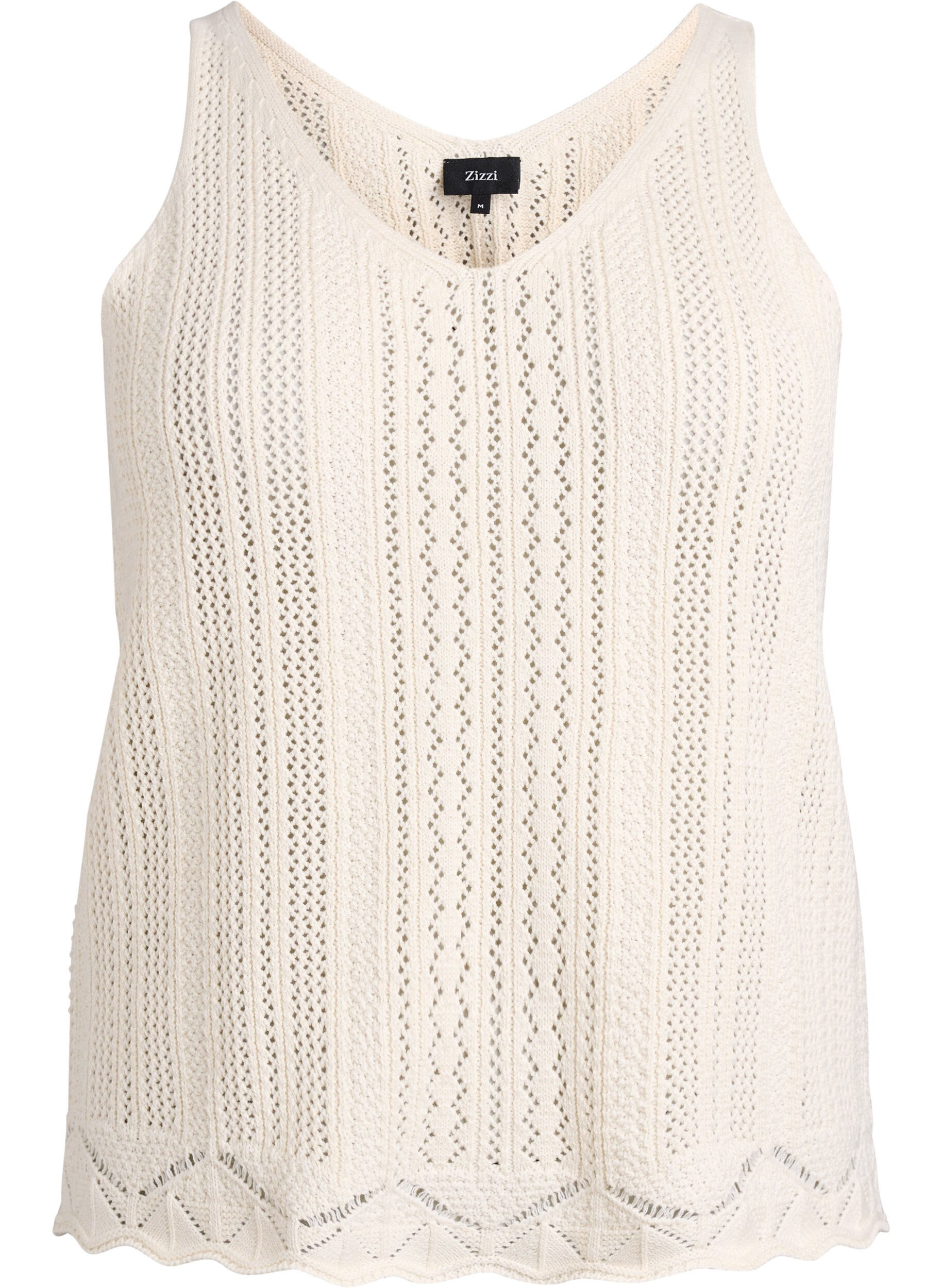 Zizzifashion Knitted top with eyelet embroidery and V-neck, Beige, Packshot image number 0