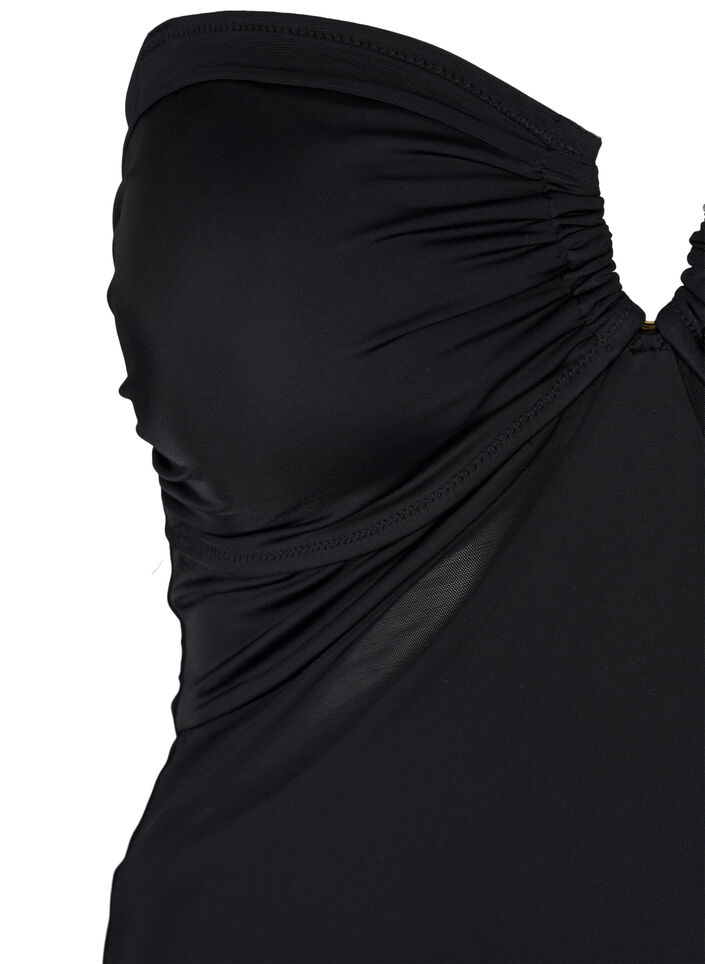 Swimsuit with V-detail and ruching, Black, Packshot image number 2