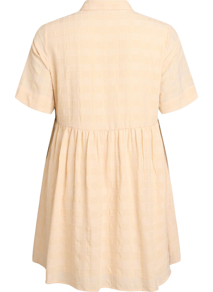 Short shirt dress with a checked texture and 1/2 sleeves, Yellow, Packshot image number 1