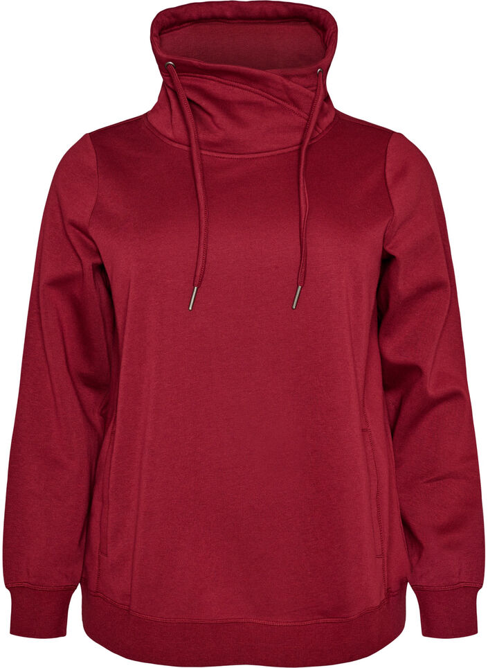 Sweatshirt with high collar and pockets, Red, Packshot image number 0