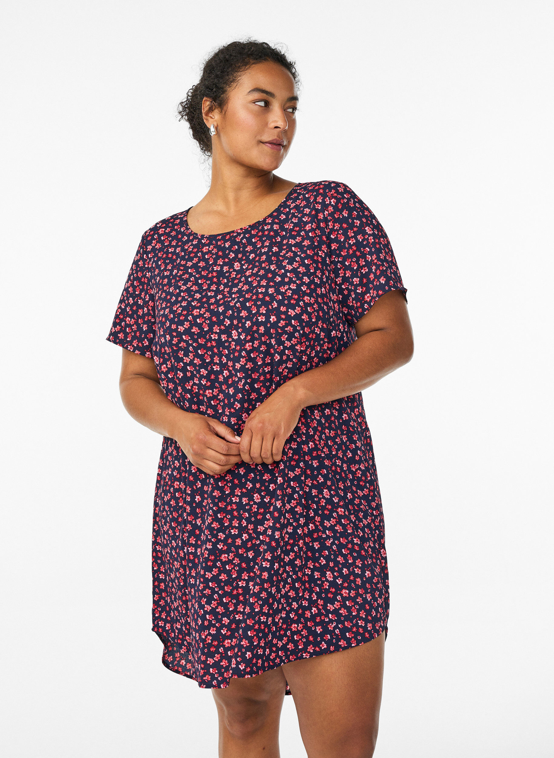 Dress with print and short sleeves, Blue, Model