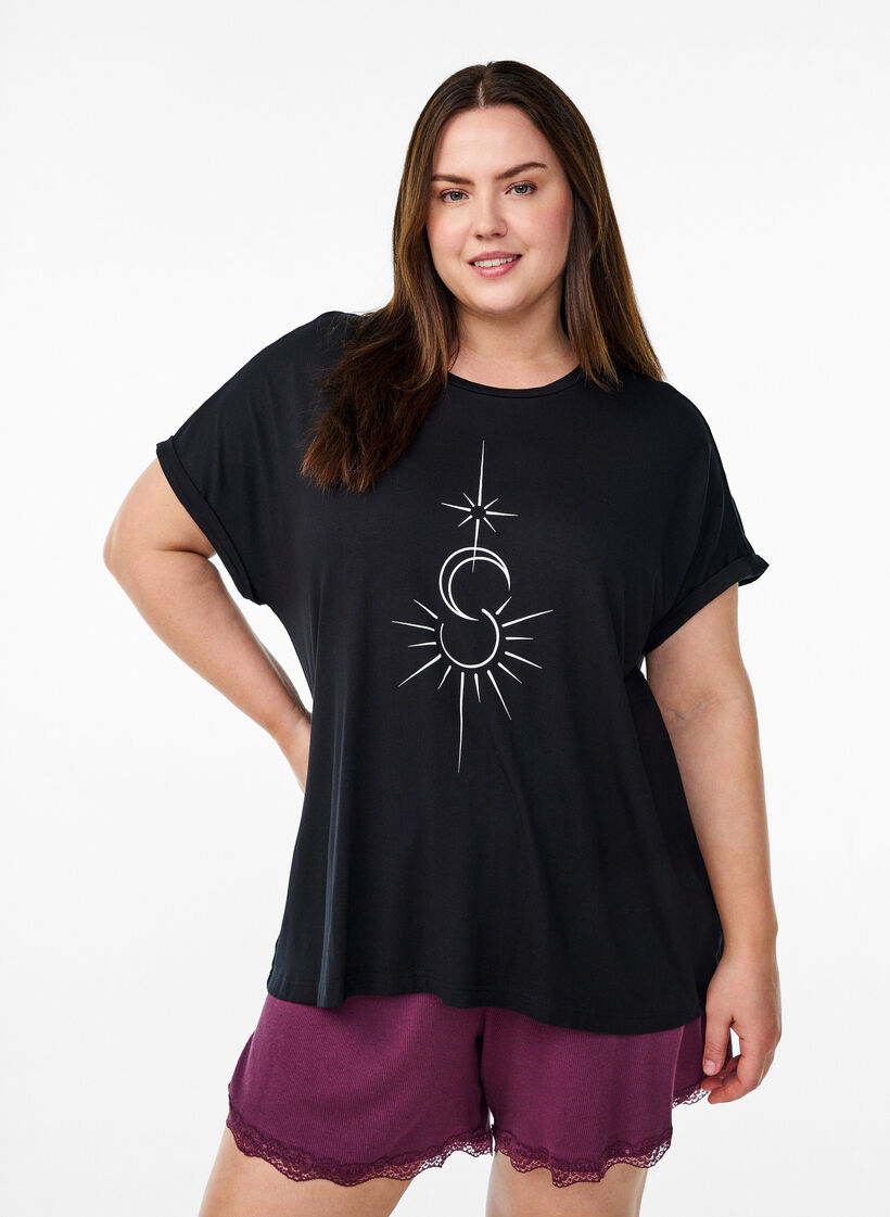 Loose viscose night tee, Black, Model image number 0
