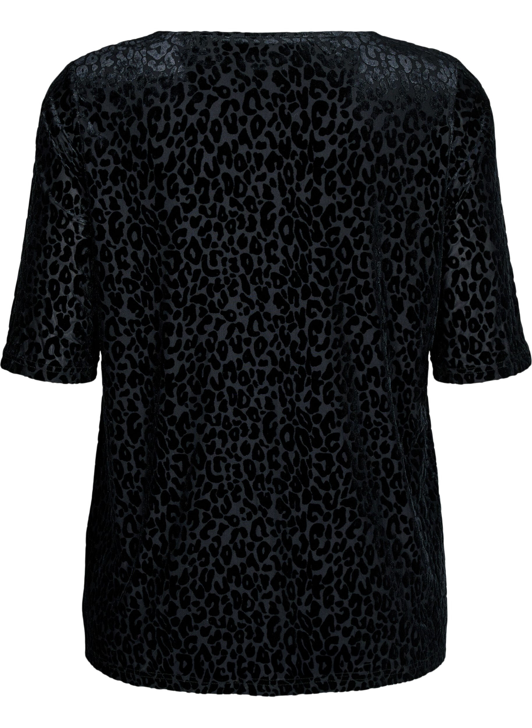 Zizzifashion Blouse with short sleeves and leopard print, Black, Packshot image number 1