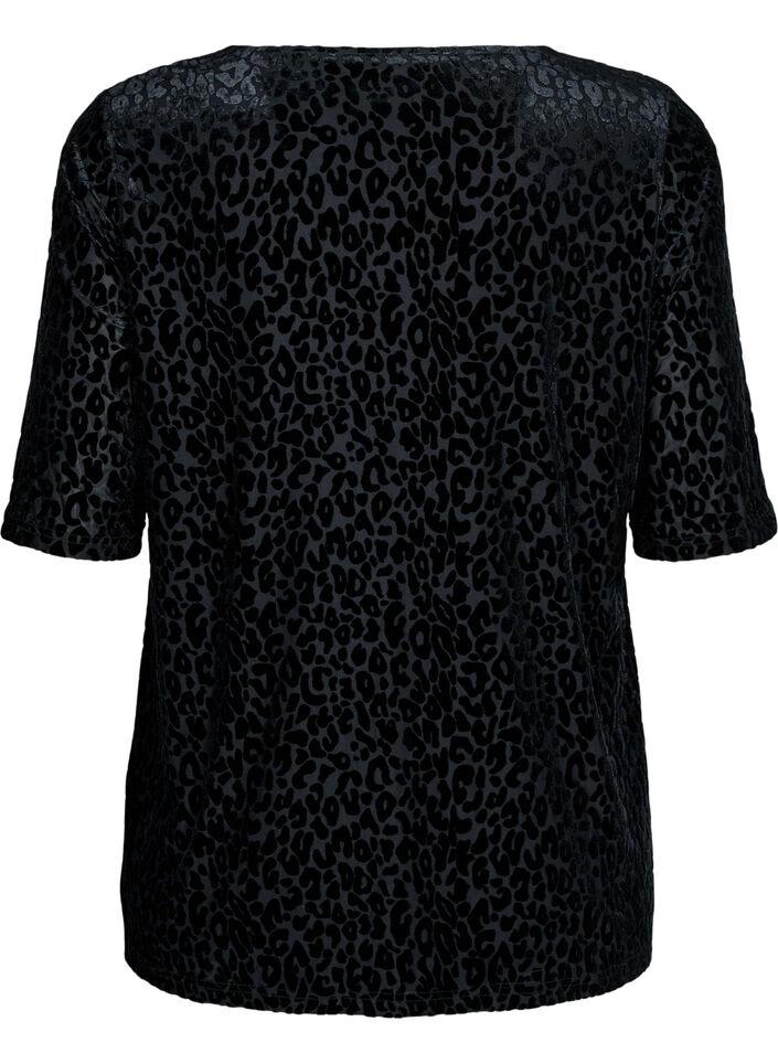 Blouse with short sleeves and leopard print, Black, Packshot image number 1
