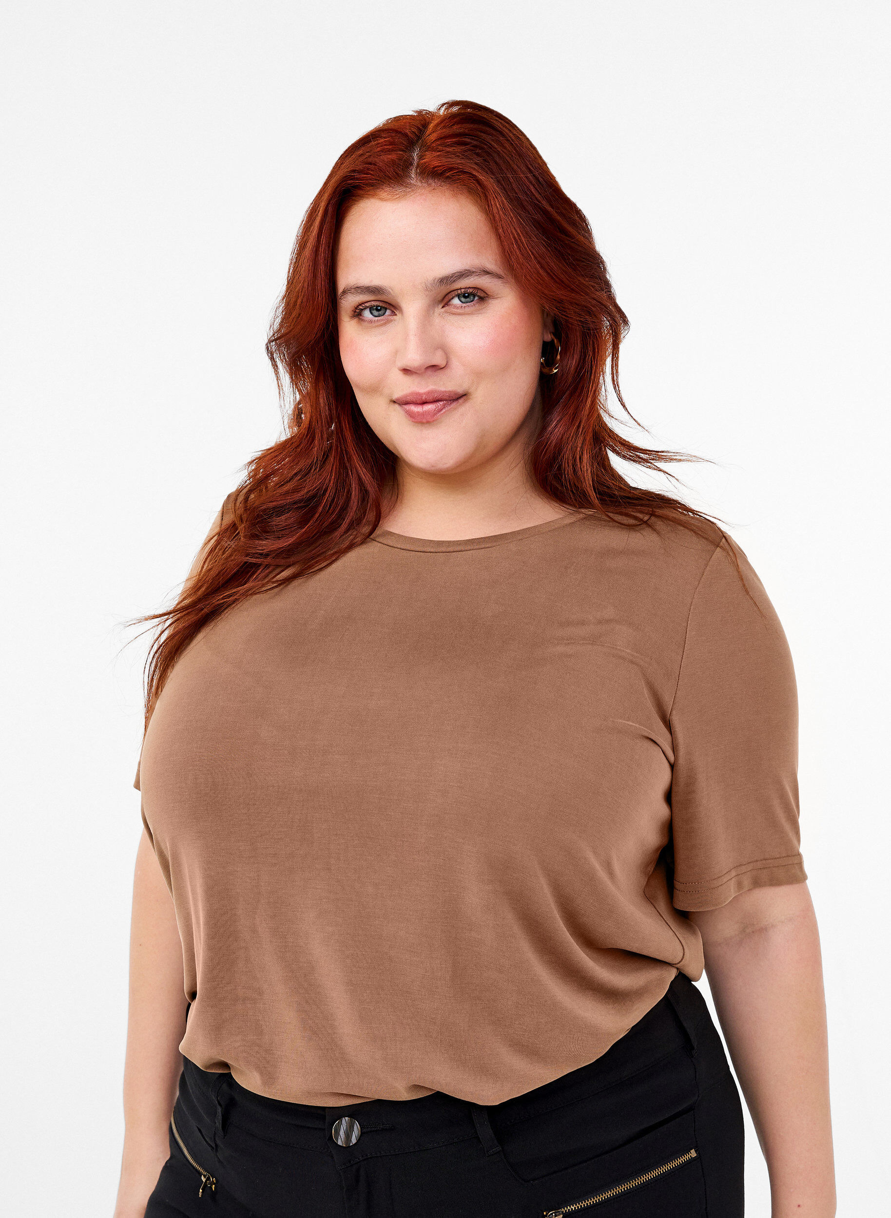 Zizzifashion T-shirt in TENCEL&trade; Modal with round neck, Brown, Model image number 0