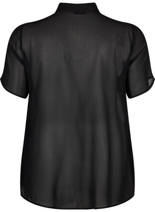 Short sleeve shirt blouse with ruffles, Black, Packshot image number 1