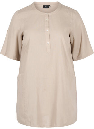 Short-sleeved cotton tunic with pockets, Simply Taupe, Packshot image number 0