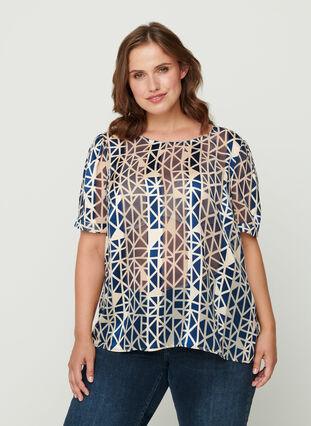 Short-sleeve printed blouse, Graphic AOP, Model image number 0