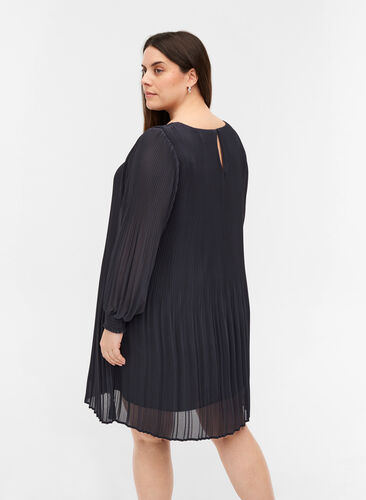Pleated dress with a v-neck and a-line, Asphalt ASS, Model image number 1