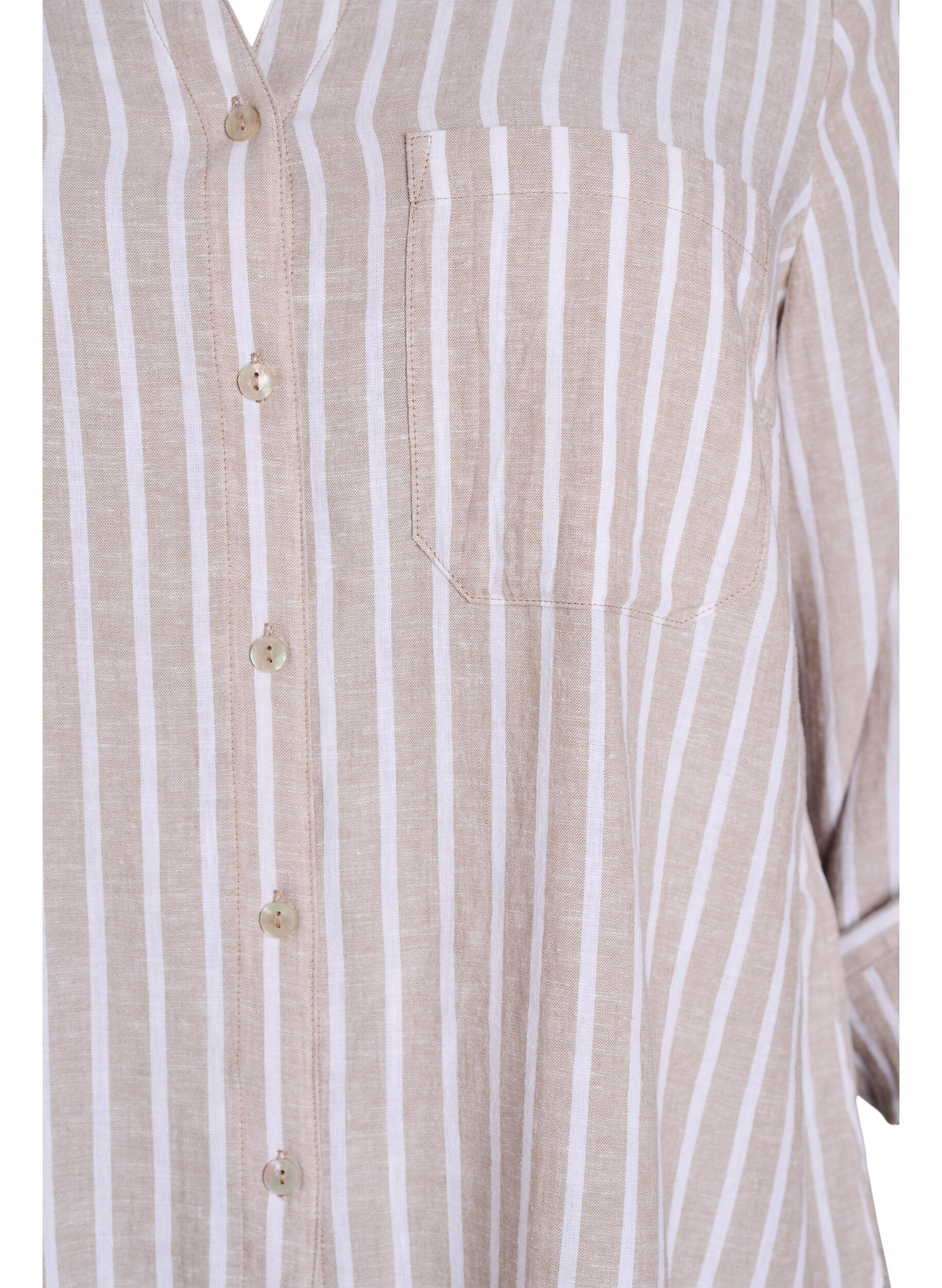 Zizzifashion Shirt in linen and viscose with 3/4 sleeves, Beige, Packshot image number 2