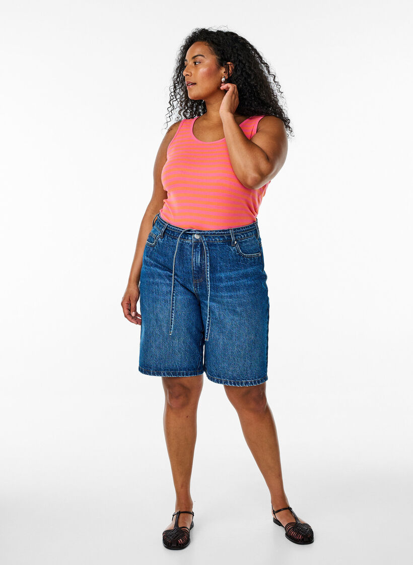 Striped tank top with a rib structure, Melon B.Gum Stripe, Model image number 2