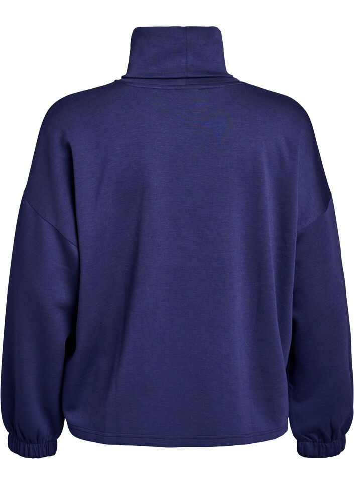 Blouse with turtleneck in modal mix, Blue, Packshot image number 1