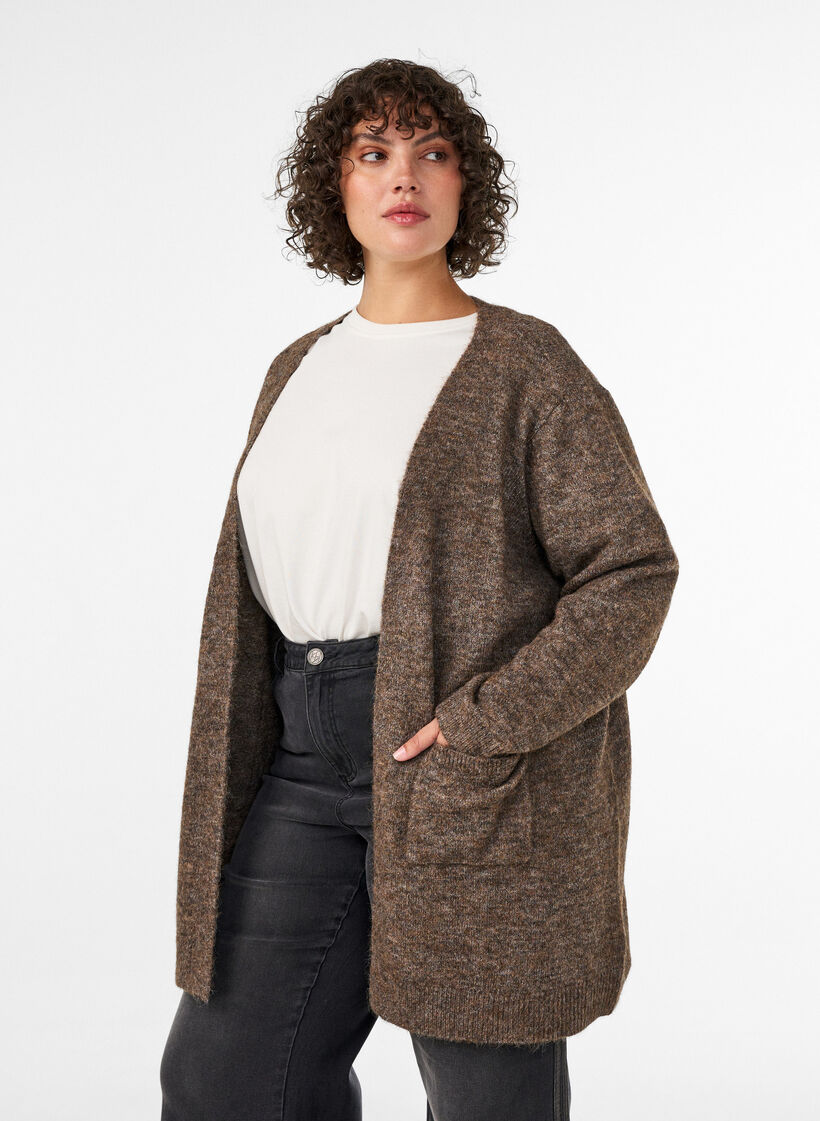 Long cardigan with pockets, Brown, Model image number 0