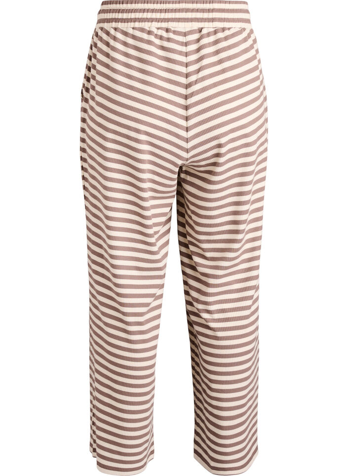 Striped pyjama bottoms with a high waist and wide legs, Beige, Packshot image number 1