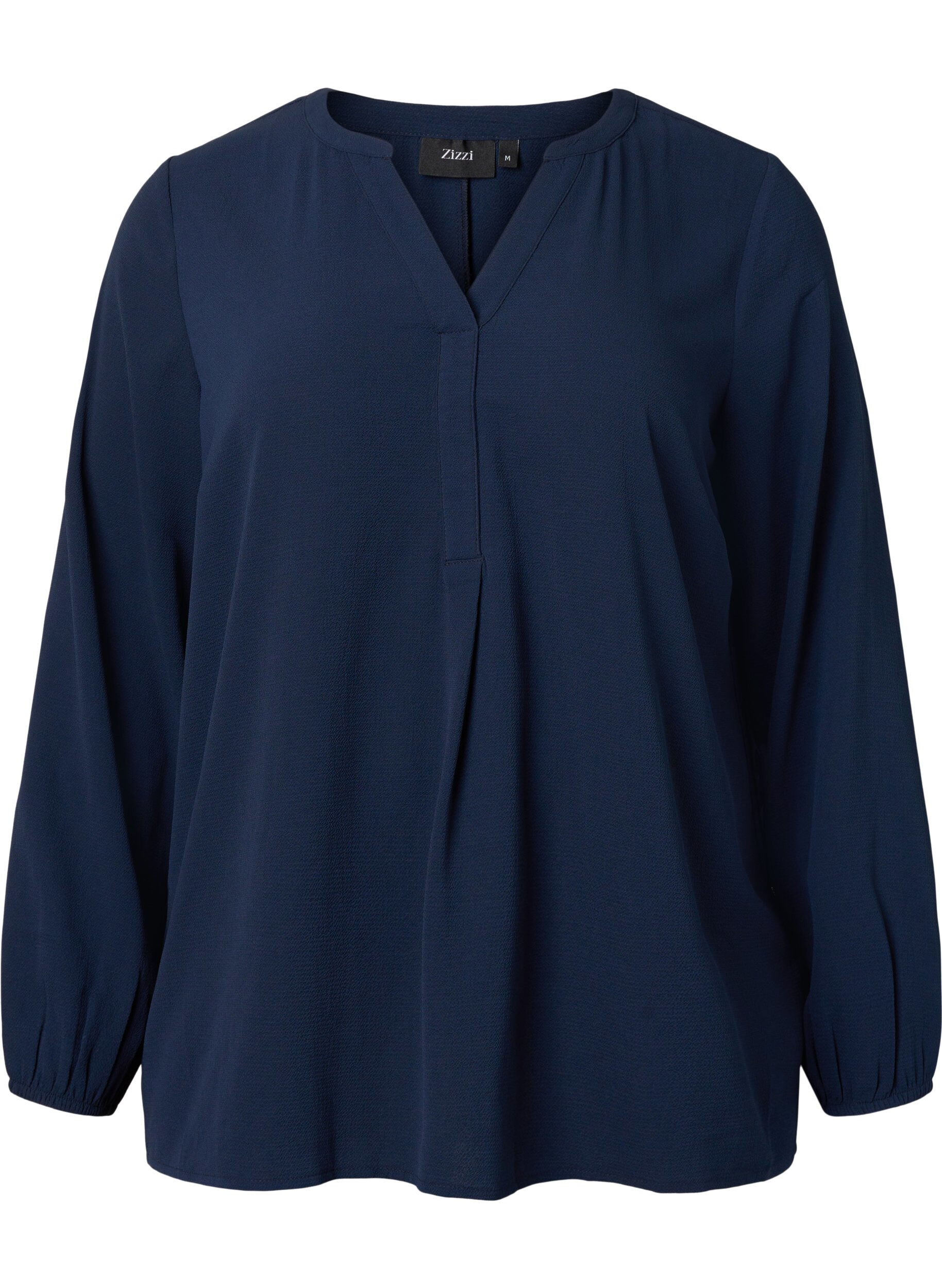 Zizzifashion Plain colour top with v-neck, Navy Blazer, Packshot image number 0