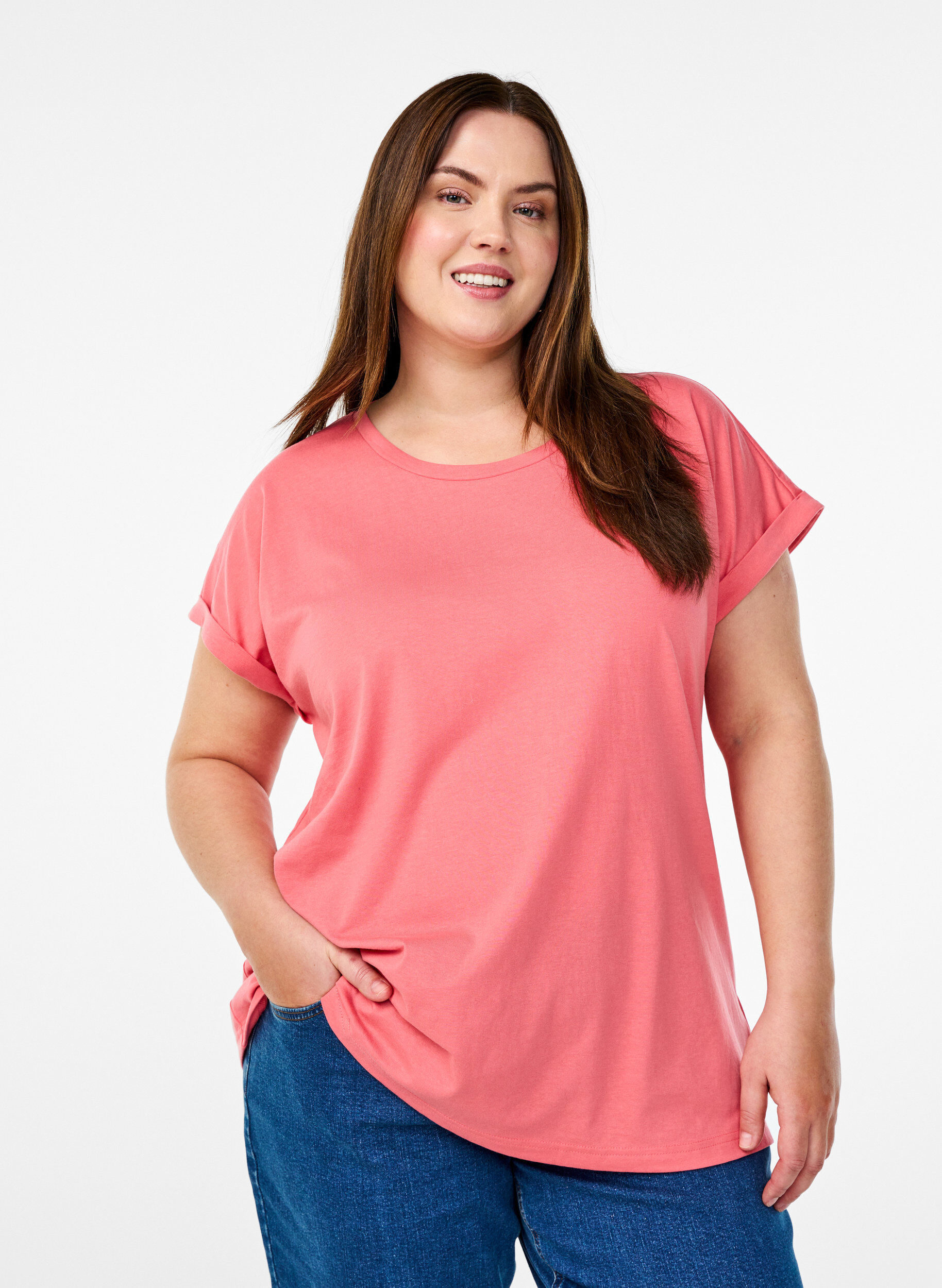 ZizzifashionShort sleeve cotton blend T-shirt, Rose, Model image number 0