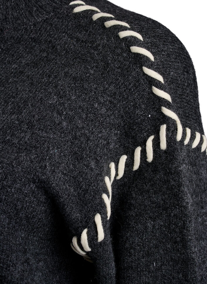 Jumper with decorative stitching, Dark Grey, Packshot image number 3