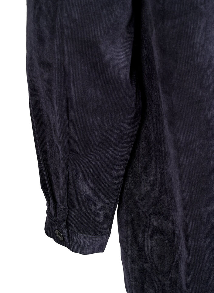 Long corduroy shirt dress with buttons, Black, Packshot image number 4