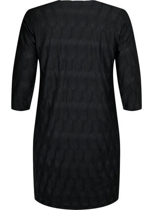 FLASH - Dress with texture and 3/4 sleeves, Black, Packshot image number 1