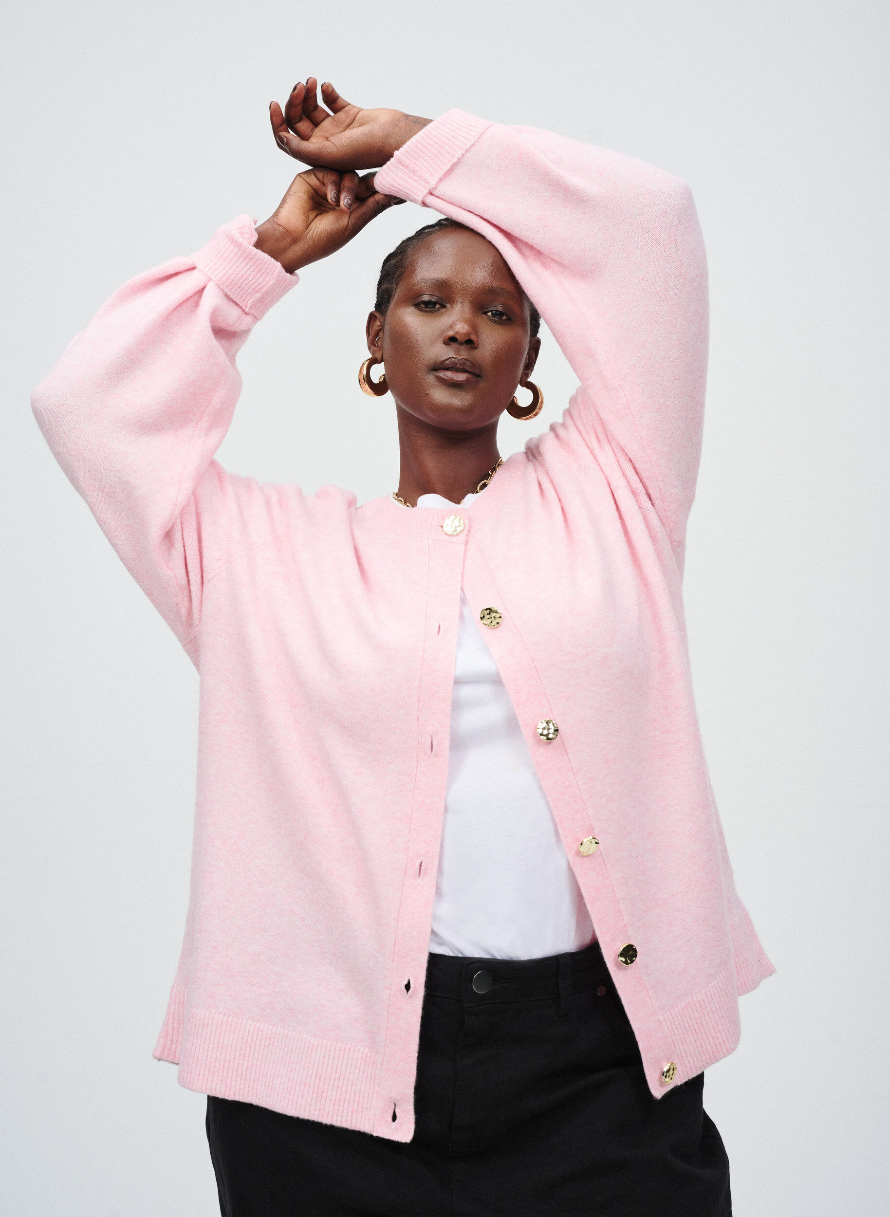 ZizzifashionCardigan in soft knit with gold-coloured buttons, Rose, Image image number 0