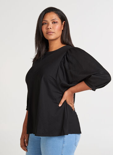 Blouse with 3/4 length sleeves, Black, Model image number 0