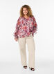 Floral blouse with a V-neck and ruffle sleeves, Rose, Model image number 1
