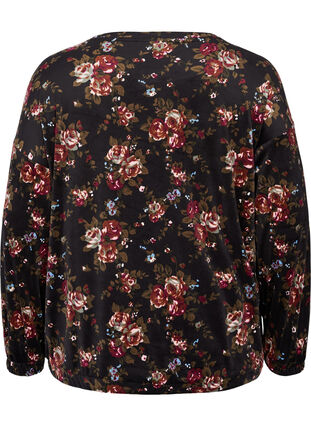 Floral, long sleeve velour blouse, Flower AOP, Packshot image number 1