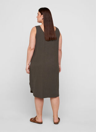 Sleeveless cotton dress in an A-line cut, Khaki As sample, Model image number 1