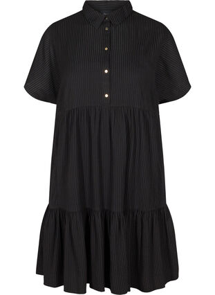 Striped dress in a cotton blend, Black, Packshot image number 0
