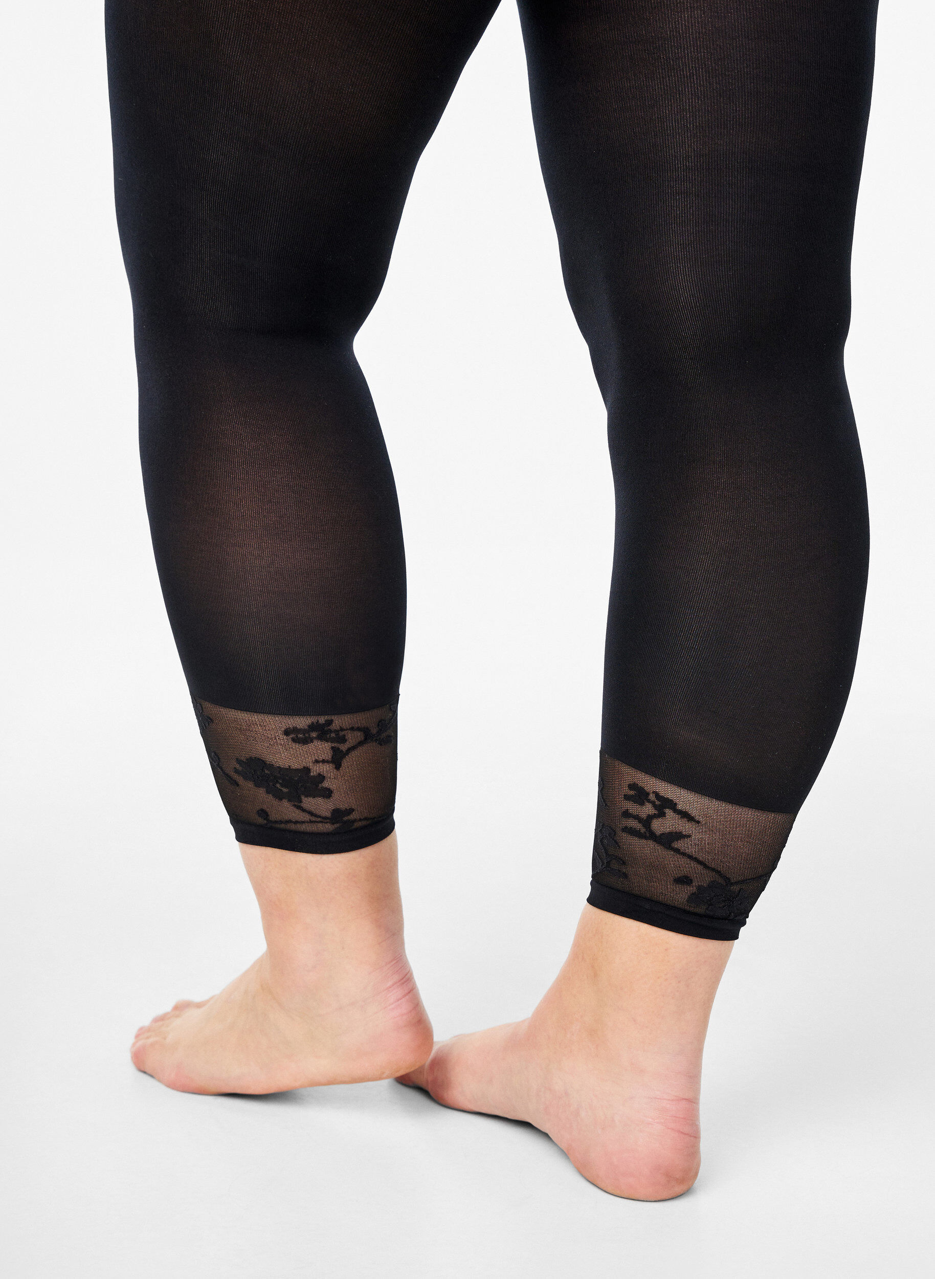 Zizzifashion 50 denier tights with lace hem, Black, Model image number 2