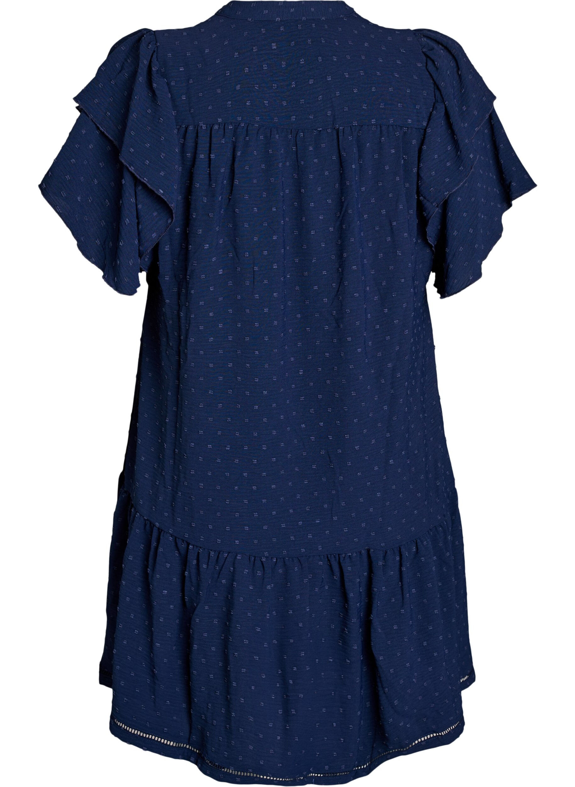Zizzifashion Short dress with ruffle sleeves and dotted texture, Navy Blazer, Packshot image number 1