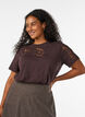Cotton T-shirt with lace appliqu&eacute;s, Brown, Model image number 0