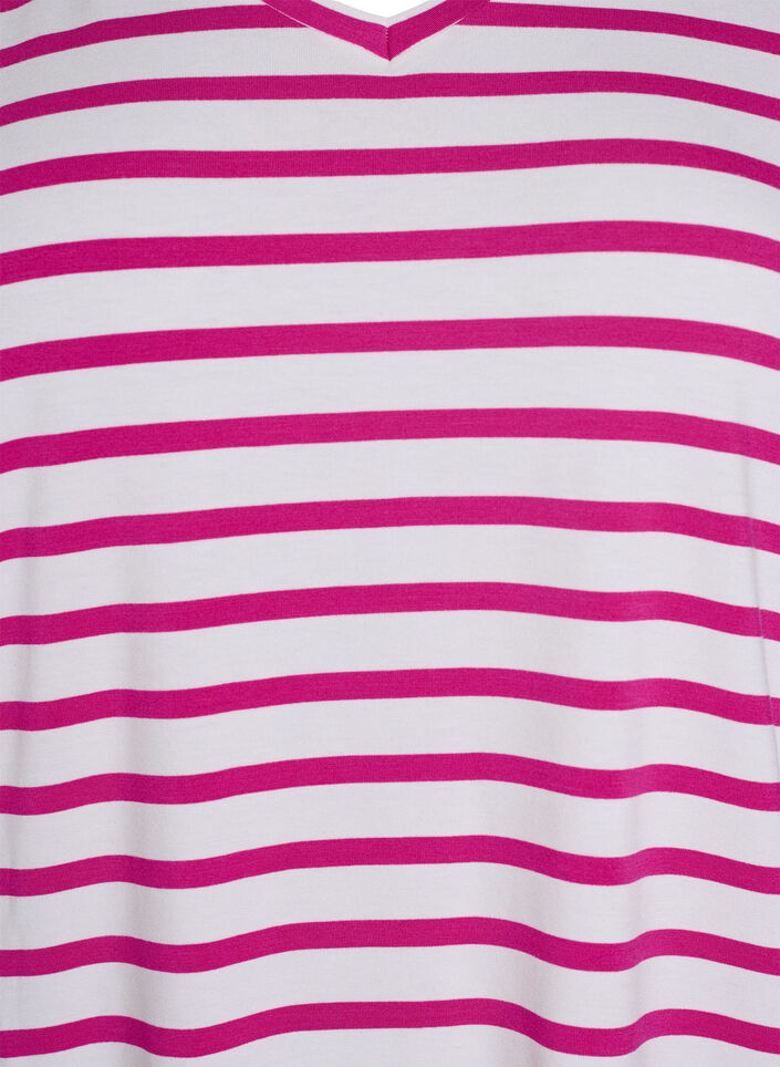 Striped T-shirt with V-neck, Rose, Packshot image number 2