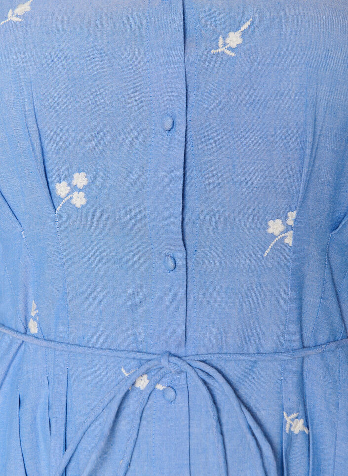 Cotton shirt dress with embroidered flowers, Light Blue, Packshot image number 2