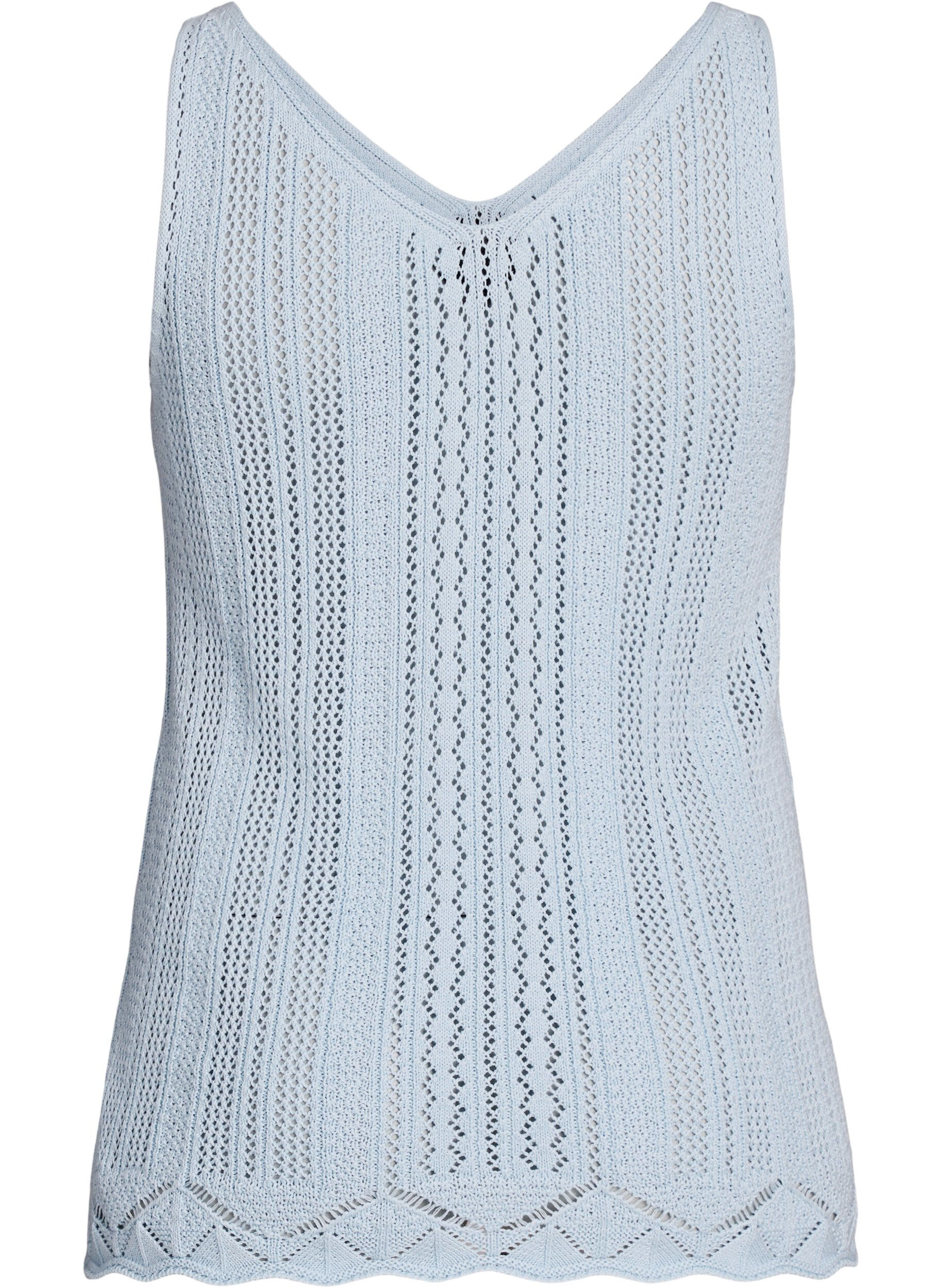 Zizzifashion Knitted top with eyelet embroidery and V-neck, Light Blue, Packshot image number 1