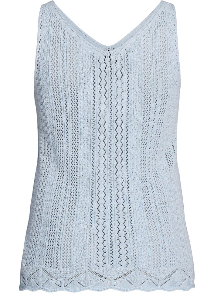 Knitted top with eyelet embroidery and V-neck, Light Blue, Packshot image number 1