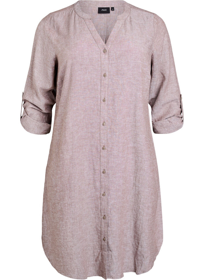Long shirt in linen and viscose, Brown, Packshot image number 0