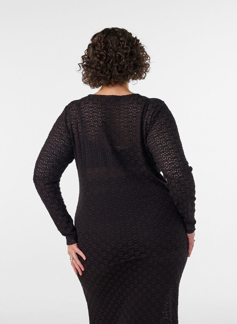 Blouse with eyelet pattern and long sleeves, Black, Model image number 2