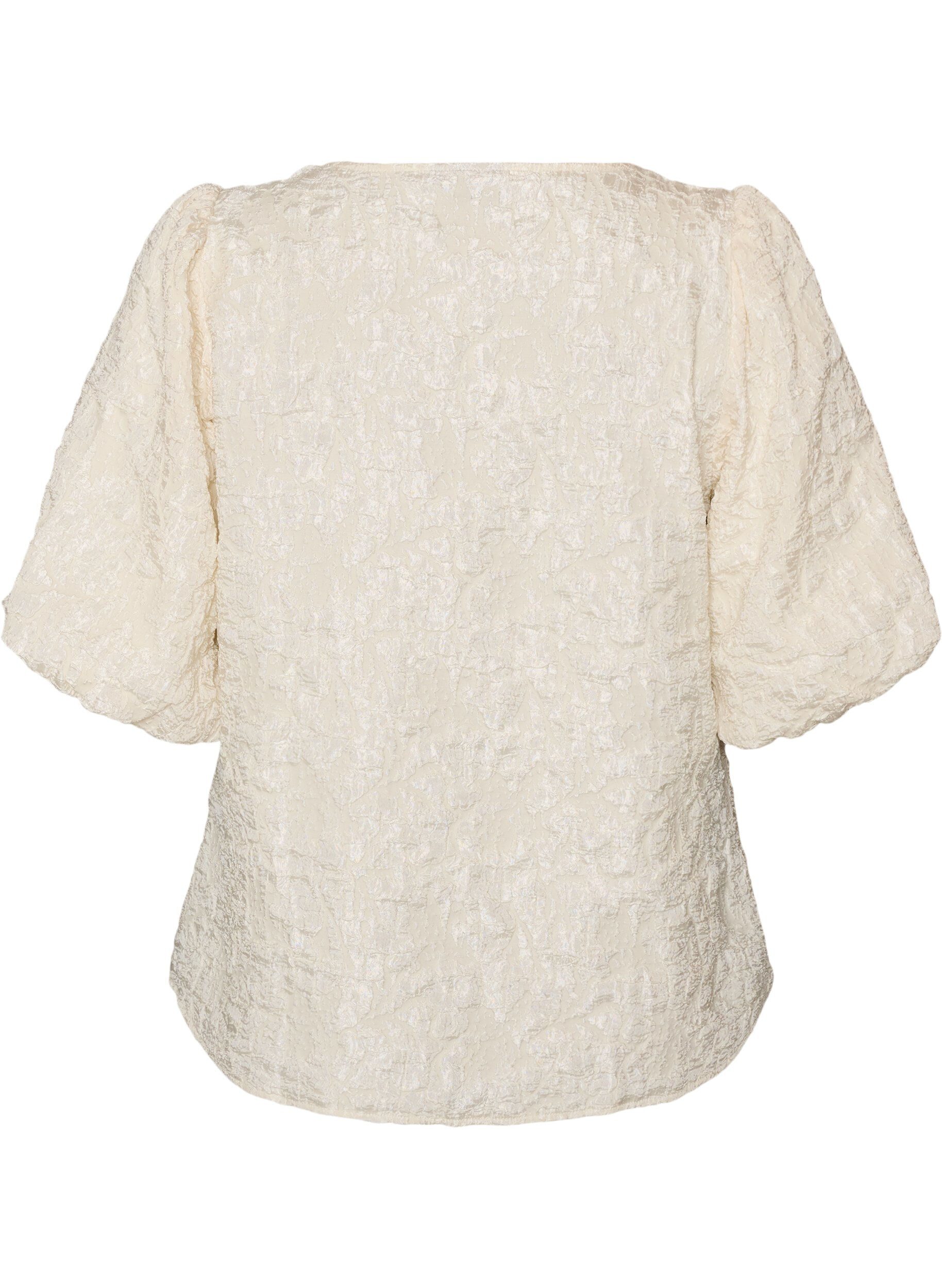 ZizzifashionJacquard blouse with puff sleeves and an A-line shape, Vanilla, Packshot image number 1