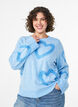 Knit blouse with large hearts and round neckline, Blue, Model image number 0
