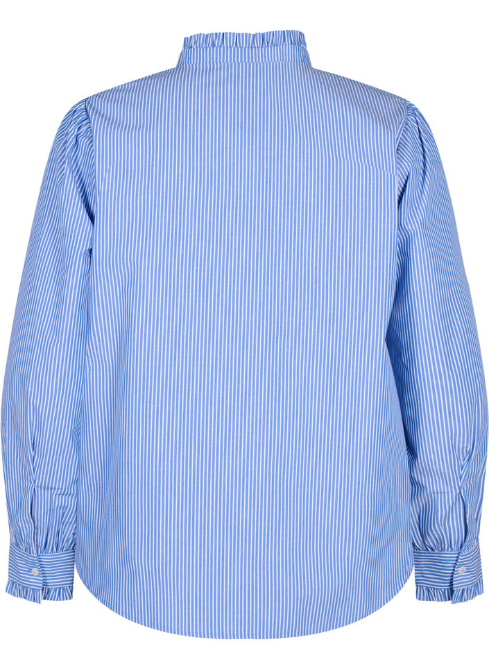 Striped shirt blouse with ruffles, Princess Blue W. St., Packshot image number 1