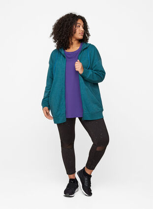 Sweater cardigan with a zip and hood, Deep Teal, Model image number 2